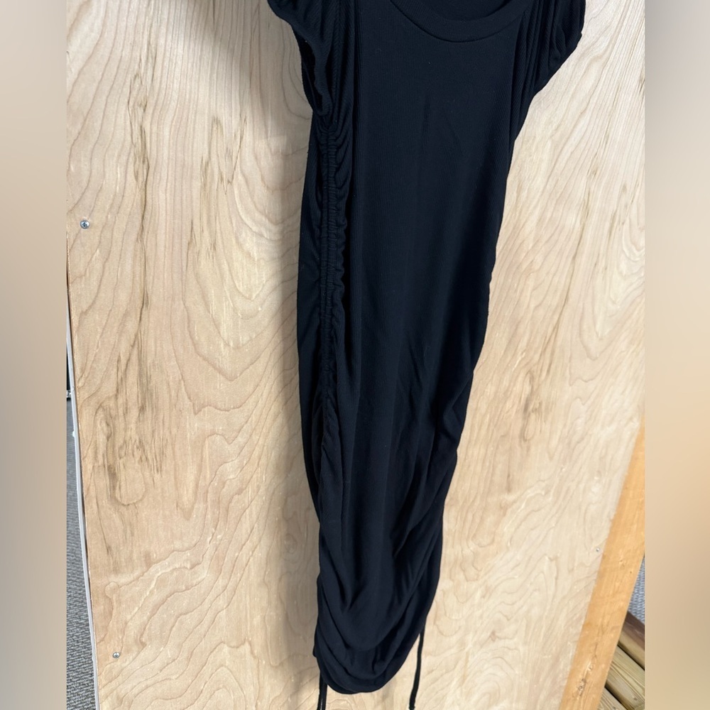 Betsey Johnson black knit stretch dress long short sleeve drawstring slit XL - Picture 3 of 4